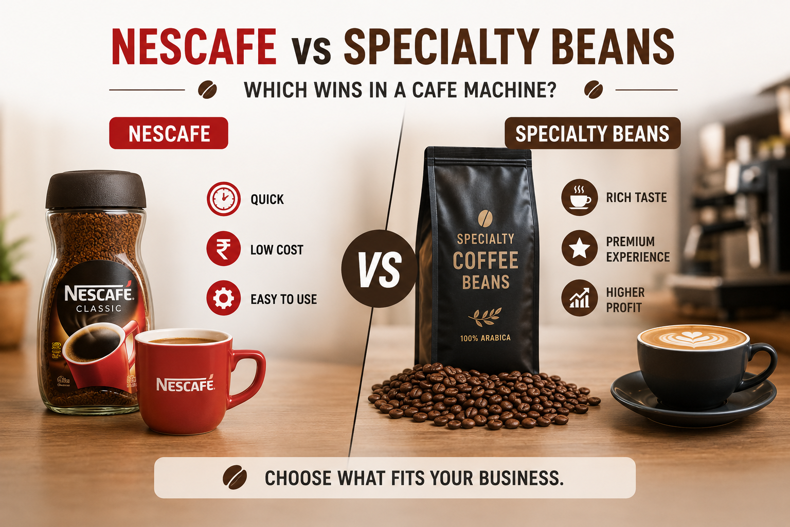 Nescafe vs Branded Coffee Beans Which Wins in Cafe Machine? - Neelkanth Enterprise Surat